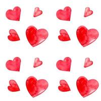 Seamless pattern with hand painted watercolor red hearts on white background vector