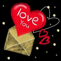 ilustración carta de amor con corazones en un negro vector