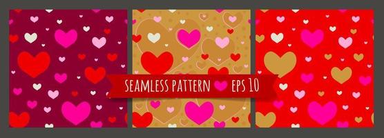 Set of simple seamless patterns with hearts vector