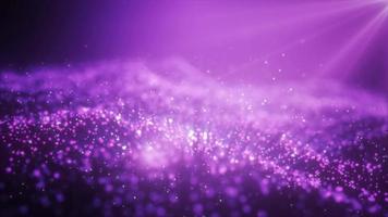 Abstract purple glowing energy waves from particles and magic dots with blur effect on dark background. Abstract background. Video in high quality 4k, motion design