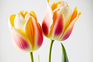 Bouquet of fresh, colorful tulip flowers isolated on white with copy space. Ideal for projects. photo