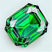 Emerald gemstone isolated on white background for jewelry shop. Beauty close up shot. photo