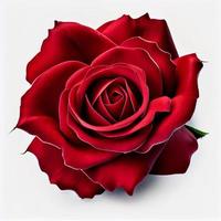 Top view of a red rose on a white background, perfect for representing the theme of Valentine's Day. photo