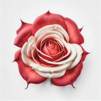 Top view a American Beauty Rose flower isolated on a white background, suitable for use on Valentine's Day cards photo