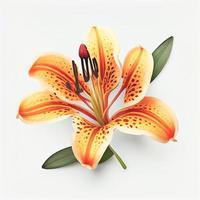 Top view a Tiger Lily flower isolated on a white background, suitable for use on Valentine's Day cards photo