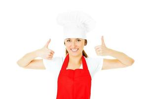 Woman with red apron photo