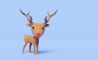 3d deer from plasticine isolated on blue background. doe, fawn clay toy icon concept, 3d illustration render, clipping path photo