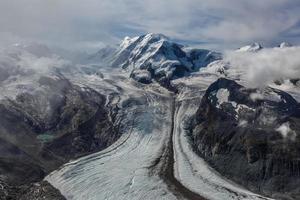 Aerial view of the Alps mountains in Switzerland. Glacier photo