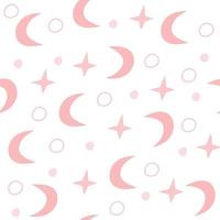 Pink girly kid pattern with moons and stars for textile and typography. vector