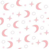 Pink girly kid pattern with moons and stars for textile and typography. vector