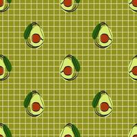 Seamless pattern with avocado. Continuous one line drawing avocado. Black line art with colorful spots. Vegan concept vector