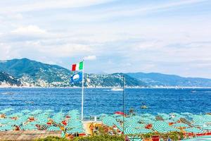 Landscape view of the little city and beach of Camogli in the mediterranean coast of Liguria in Italy photo