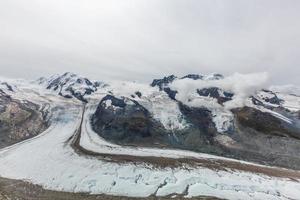 Panorama of stunning mountains and glaciers above, Switzerland. photo