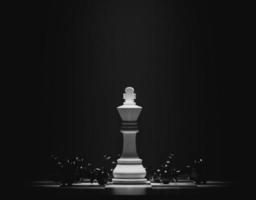 rey de ajedrez blanco entre peones negros mentirosos. Ilustración de renderizado 3d en estilo vintage con ruido.