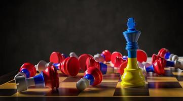 Russia's aggression against Ukraine. Chess in the colors of flags. 3D rendering illustration. photo