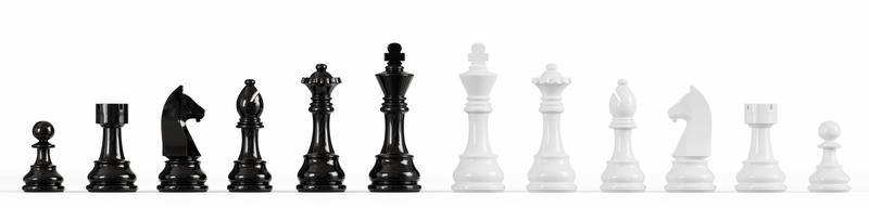 Black and white chess set on isolated white background. 3D rendering illustration. photo