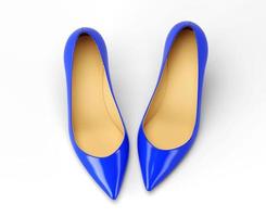 A pair of blue women's shoes, top view. 3D rendering illustration. photo