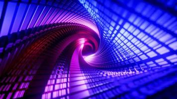 Flying through a triangular tunnel with neon walls. 3D rendering illustration. photo