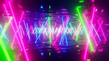 Corridor with multicolored fluorescent lights. 3D rendering illustration. photo