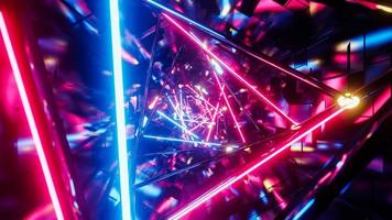 Flying into rotation triangle digital tunnel. 3D rendering illustration photo