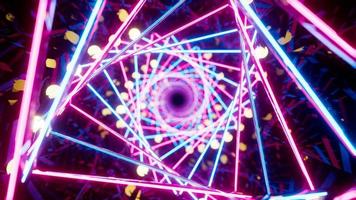 Motion graphic of flying into rotation triangle digital tunnel. 3D rendering illustration. photo