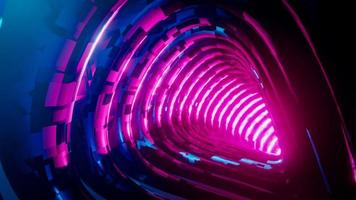 Flying inside a blue tunnel with a red glow. 3D rendering illustration. photo