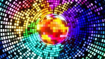 A bright disco ball with multicolored reflections on the wall. 3D rendering illustration. photo