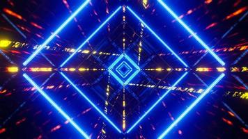 Flying in a tunnel with flashing blue fluorescent lights. 3D rendering illustration. photo
