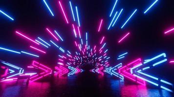 Red blue neon background with glowing gradient arrows, showing forward direction. 3D rendering illustration. photo