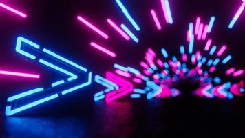 Red blue neon background with glowing gradient arrows, showing forward direction. 3D rendering illustration. photo