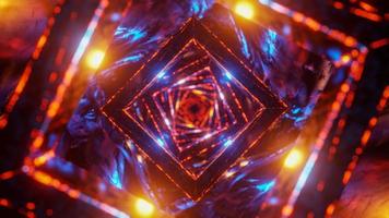 Flying in a futuristic tunnel through sparkling cubes. 3D rendering illustration photo