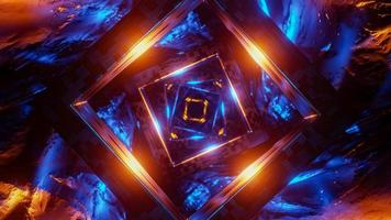 Flying in a futuristic tunnel through sparkling cubes. 3D rendering illustration photo