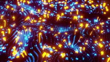 Animated wave moving structure of blue cubes with glare and radiance. 3D rendering illustration photo
