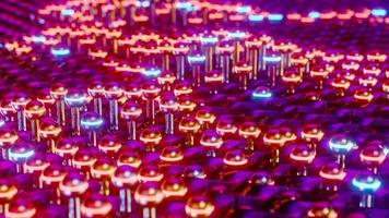 Luminous red spheres moving in waves. 3D rendering illustration photo