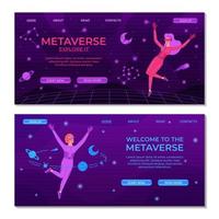 Metaverse digital technology landing page template. Woman in VR glasses and VR suit. Cyberspace equipment for AR gaming, entertainment, education, business. Suitable for banner, ui, website design vector