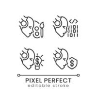 Artificial intelligence skills pixel perfect linear icons set. Data science. AI engineer. Automation technology. Customizable thin line symbols. Isolated vector outline illustrations. Editable stroke