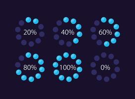 Circle dot infographic chart design template set for dark theme. Progress completion variety. Visual data presentation. Editable circular diagrams collection vector