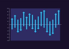 Waterfall arrows infographic chart design template for dark theme. Editable infochart with vertical bar graphs and negative field. Visual data presentation vector