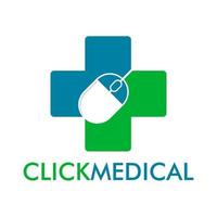 haga clic en la ilustración de la plantilla de diseño del logotipo médico. hay mouse y más símbolo de cruz. esto es para una buena medicina vector