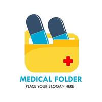 Medical folder logo design template illustration. there are folder and capsul and symbol logo. this is good for medical, education,. vector