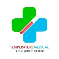 Ilustración de plantilla de diseño de logotipo médico de temperatura. hay termómetro y símbolo médico. esto es bueno para la medicina, la educación, la fábrica, la farmacia, etc. vector