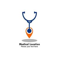 ilustración de plantilla de diseño de logotipo de ubicación médica. hay alfiler y estetoscopio. Esto es bueno para médicos. vector