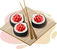 rollos de sushi con caviar rojo vector