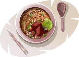 ramen japonés con carne, champiñones y col vector