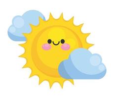 sol y nubes cielo kawaii vector