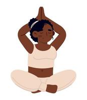 mujer afro haciendo yoga vector