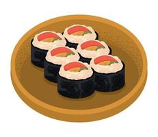 sushi rolls on dish vector