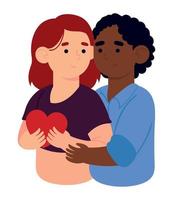 multiethnic couple with heart vector