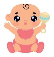 baby with rattle kawaii vector