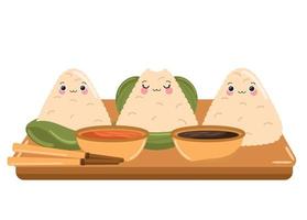 cute zongzi menu sauces vector